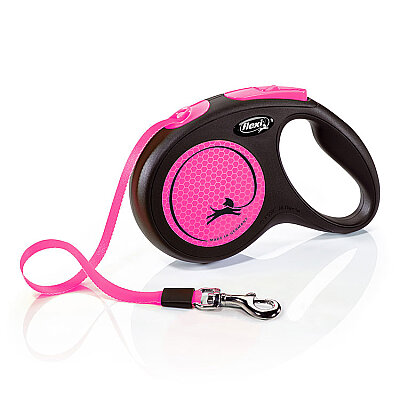 Flexi New Neon M Beden Pembe 5MT Şerit Tasma