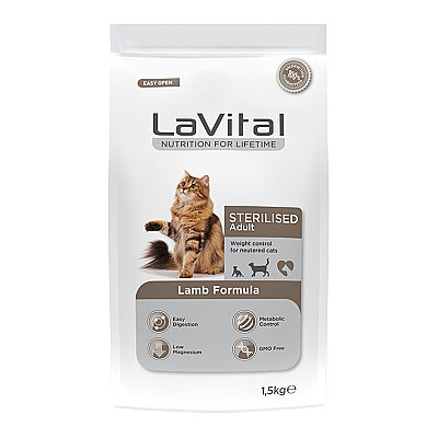 LaVital Kısırlaştırılmış Kuru Kedi Maması (Sterilised Adult) Kuzu Etli 1,5KG