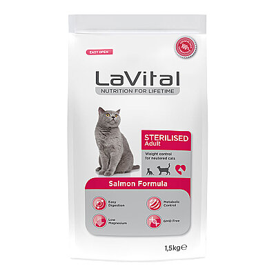 LaVital Kısırlaştırılmış Kuru Kedi Maması (Sterilised Adult) Somonlu 1,5KG
