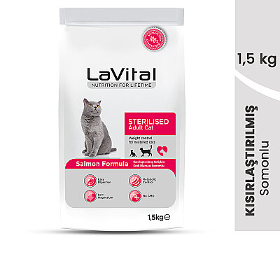 LaVital Kısırlaştırılmış Kuru Kedi Maması (Sterilised Adult) Somonlu 1,5KG (1)