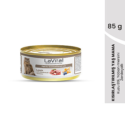 Lavital Kuzu Etli, Yabanmersini ve Zerdeçallı Sterilised Yetişkin Kedi Konservesi 85GR