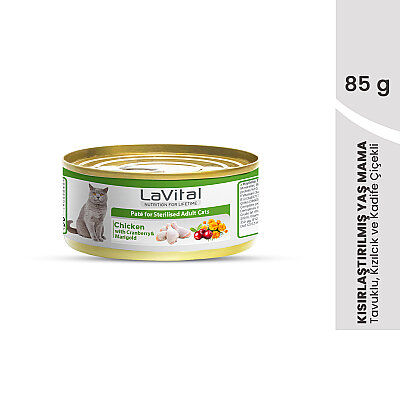 Lavital Tavuklu Kızılcık ve Kadife Çiçekli Sterilised Yetişkin Kedi Konservesi 85GR