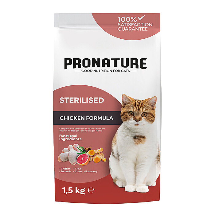Pronature Kısırlaştırılmış Yetişkin Kuru Kedi Maması (Weight Protect) - Tavuk Etli ve Pirinçli - 1,5KG - 1