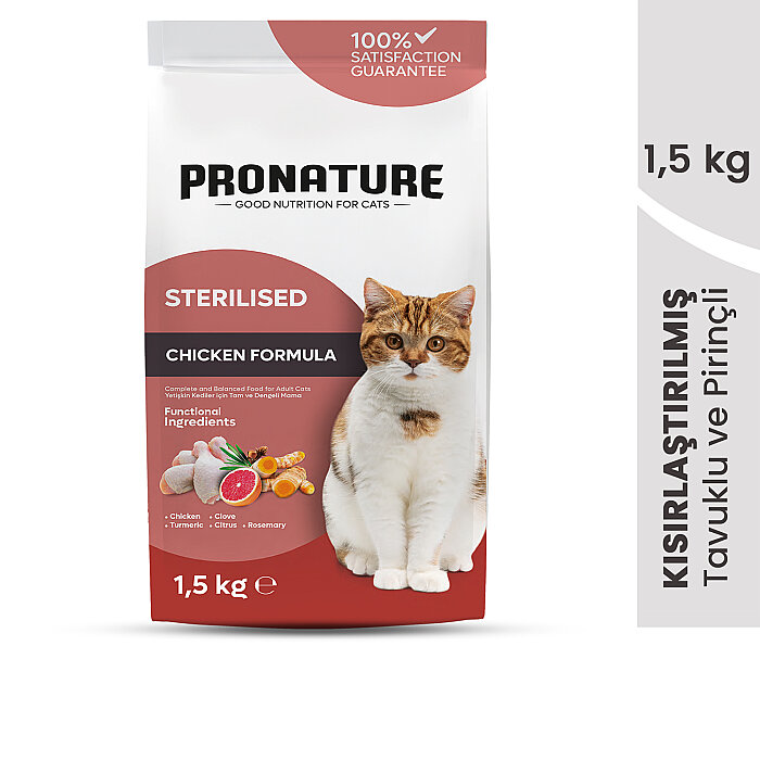 Pronature Kısırlaştırılmış Yetişkin Kuru Kedi Maması (Weight Protect) - Tavuk Etli ve Pirinçli - 1,5KG - 2