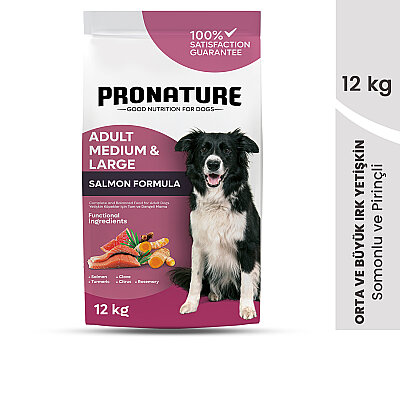 Pronature Orta ve Büyük Irk Yetişkin Kuru Köpek Maması (Derma Shine) - Somonlu ve Pirinçli - 10+ 2 KG Hediye