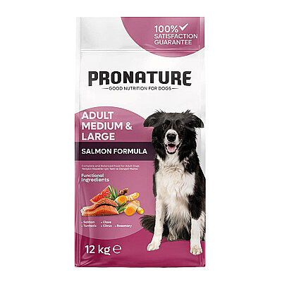 Pronature Orta ve Büyük Irk Yetişkin Kuru Köpek Maması (Derma Shine) - Somonlu ve Pirinçli - 12 Kg