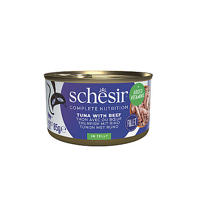 Schesir Jelly Ton Balığı ve Sığır Eti Jöle İçinde Yetişkin Kedi Konservesi 85g