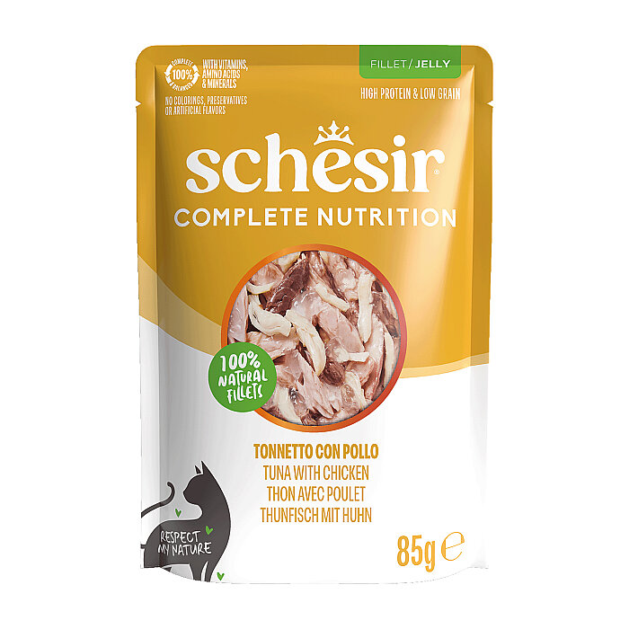 Schesir Jelly Ton Balıklı ve Tavuklu Jöle İçinde Yetişkin Kedi Pouch 85g - 1