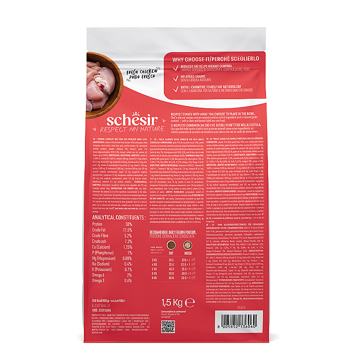 Schesir Monoprotein Tavuklu Kısırlaştırılmış Yetişkin Kedi Maması 1,5 kg - 3