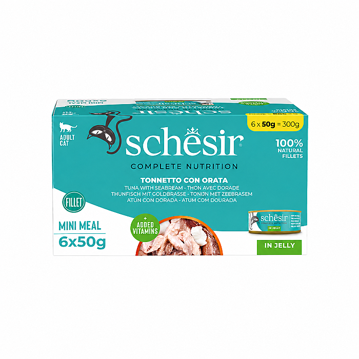 Schesir Tam ve Dengeli Ton Balığı ile Çipuralı Jöle İçinde Kedi Konservesi Multipack 6x50g - 1