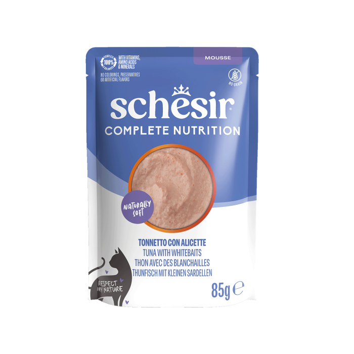 Schesir Tam ve Dengeli Ton Balıklı ve Hamsili Mus Kedi Pouch 85 g - 1