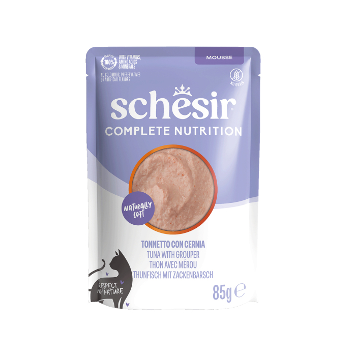 Schesir Tam ve Dengeli Ton Balıklı ve Orfoz Balıklı Mus Kedi Pouch 85 g - 1