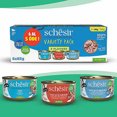 Schesir Variety Karma Yetişkin Kedi Konserve Paketi 6 AL 5 ÖDE 85 gr x 6 Adet